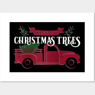 Fresh Cut Christmas Trees - Vintage Pick up truck - Raglan Baseball Posters and Art